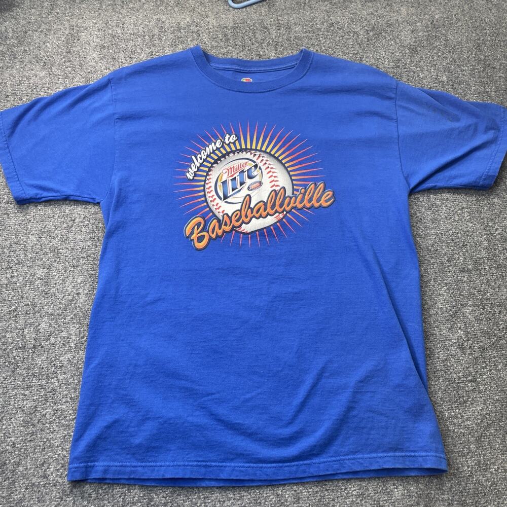 Vintage Miller Lite T-Shirt Welcome To Baseballville Tee Blue Adult L Beer Promo